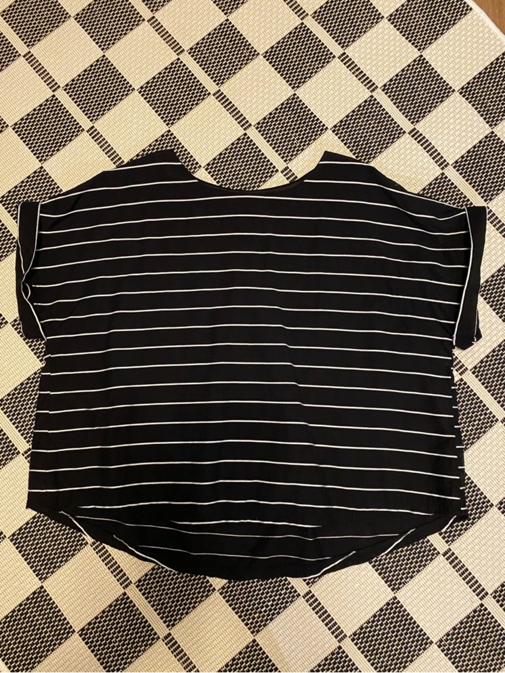 Maven West Black Pinstriped Tee with Pleats and Cuffs